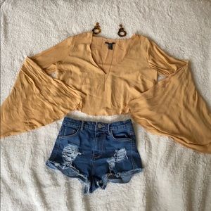 Forever21 flowy bell sleeve crop top